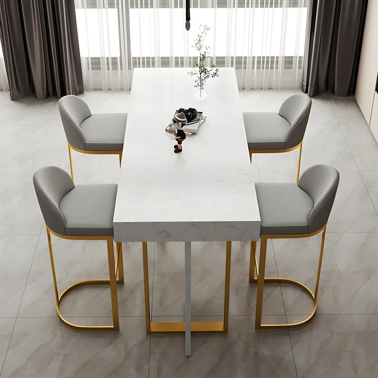 Marble-Top Gold Iron Bar Table — Gold / Chair Only