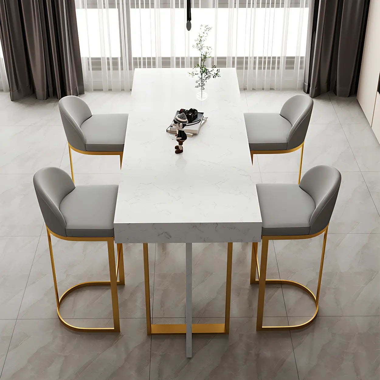 Marble-Top Gold Iron Bar Table — Gold / Chair Only
