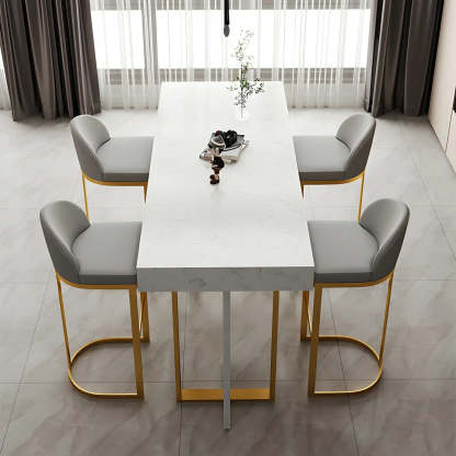 Marble-Top Gold Iron Bar Table — Gold / Chair Only