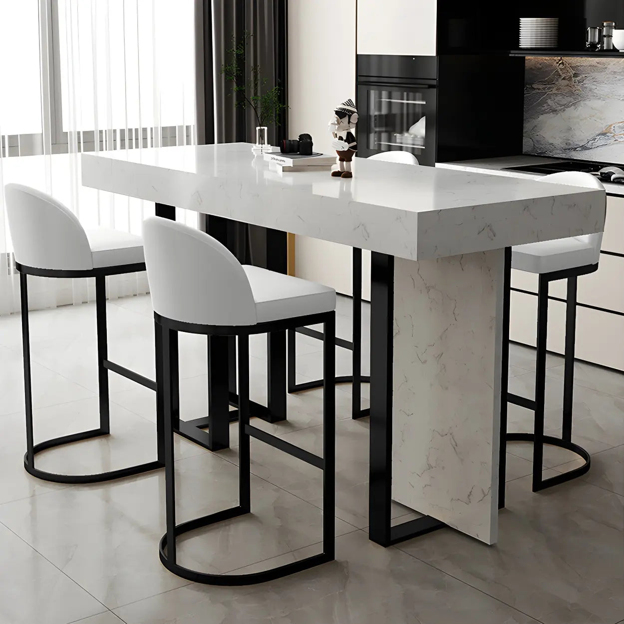 Marble-Top Gold Iron Bar Table