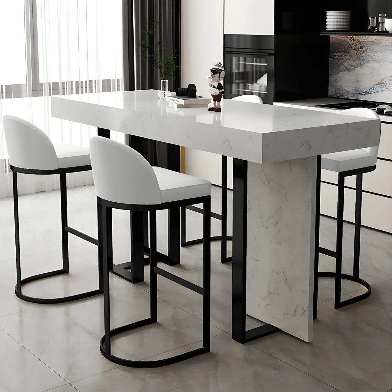 Marble-Top Gold Iron Bar Table