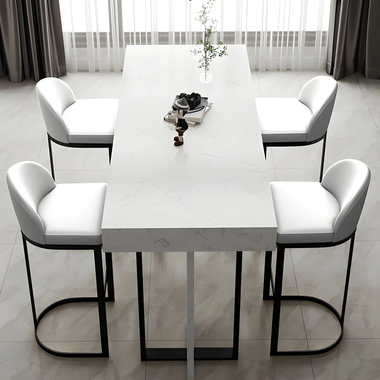 Marble-Top Gold Iron Bar Table