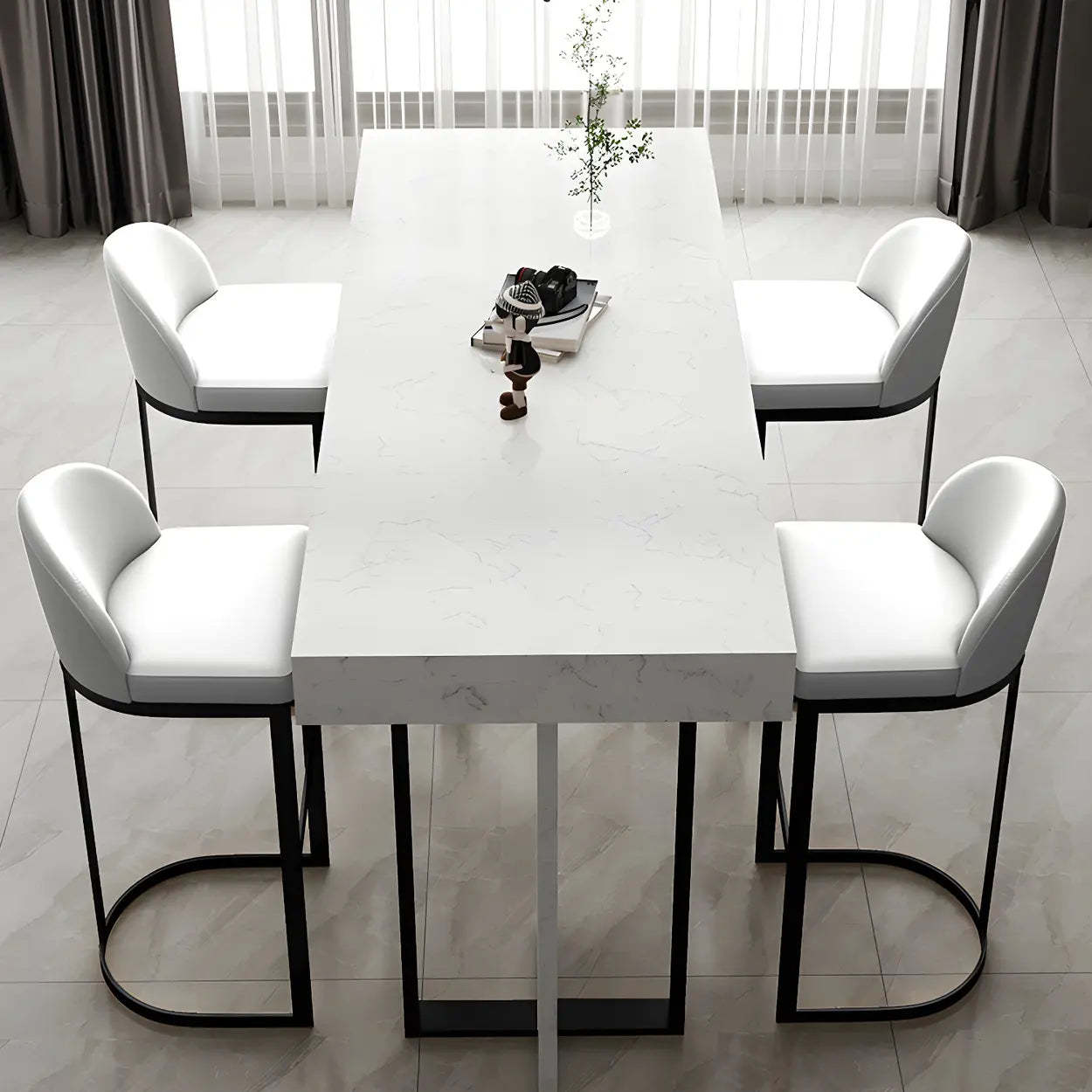 Marble-Top Gold Iron Bar Table