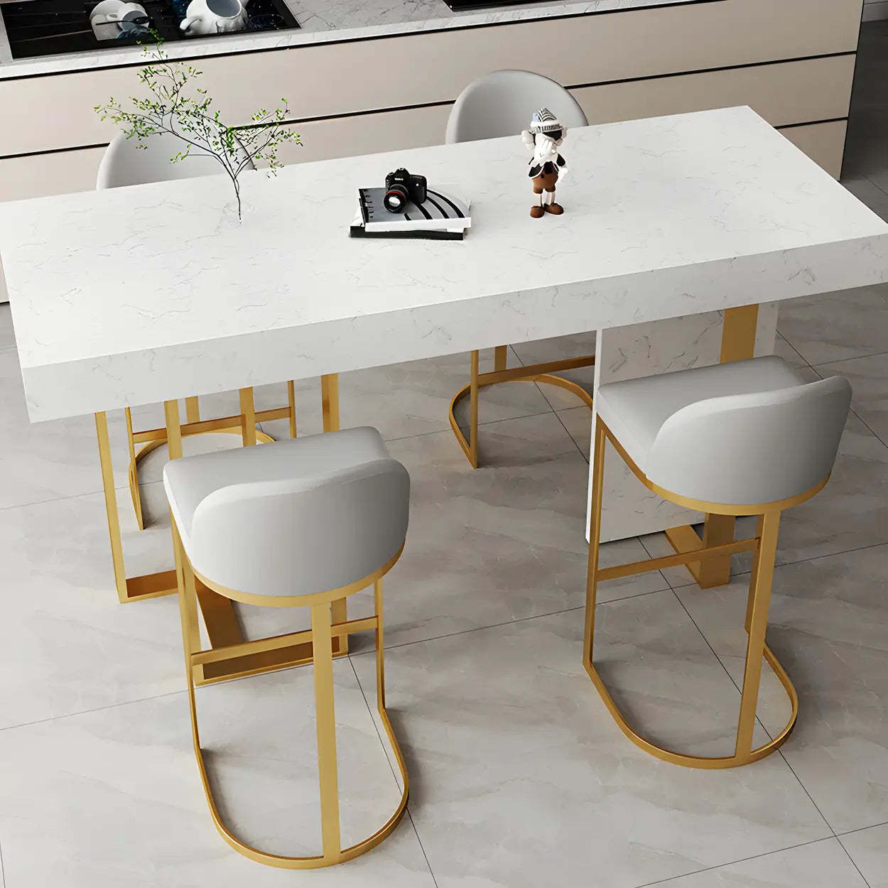 Marble-Top Gold Iron Bar Table — Black / Table Only