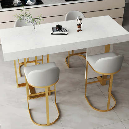 Marble-Top Gold Iron Bar Table — Black / Table Only