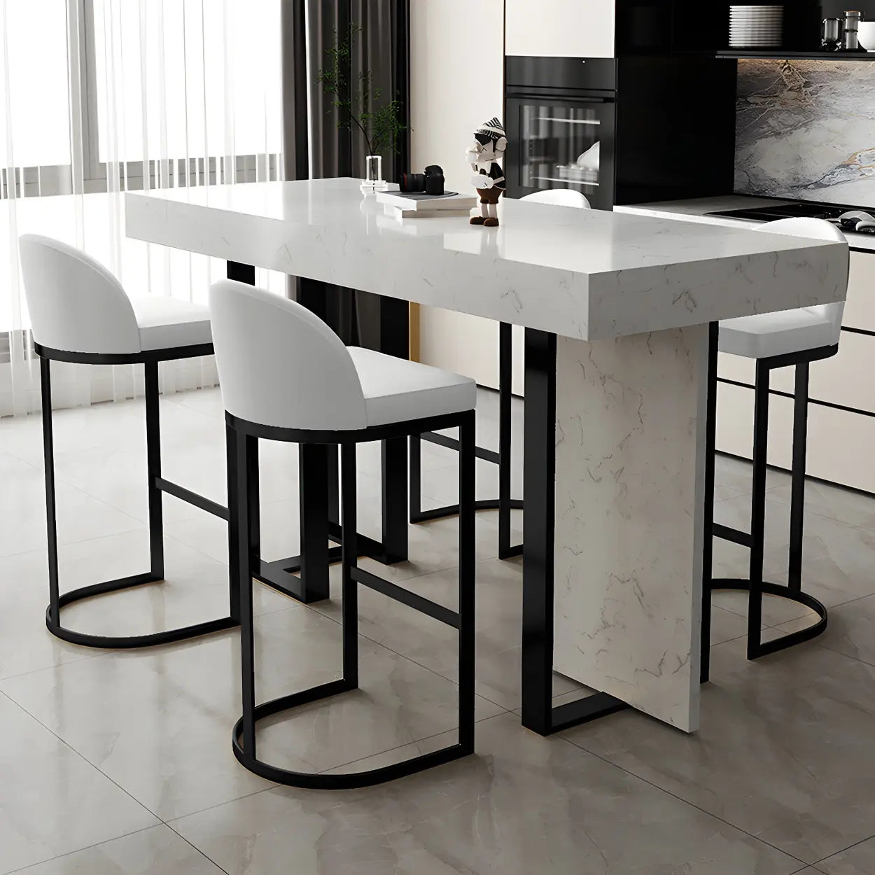 Marble-Top Gold Iron Bar Table — Black / Table Only