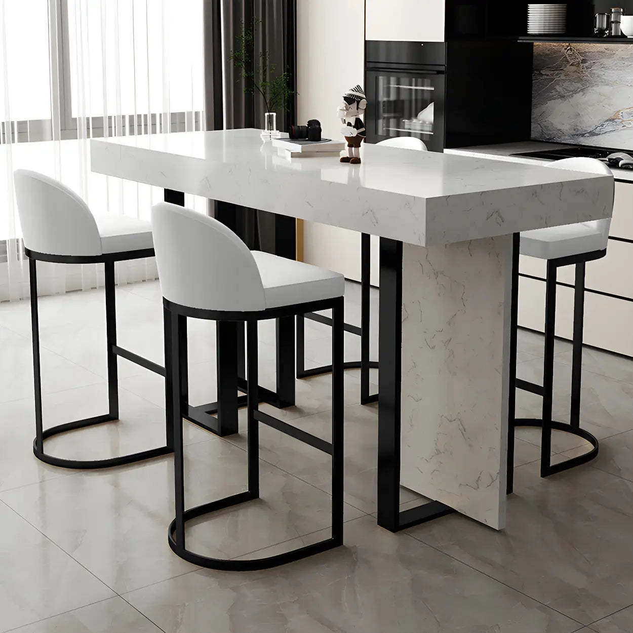 Marble-Top Gold Iron Bar Table — Black / Table Only