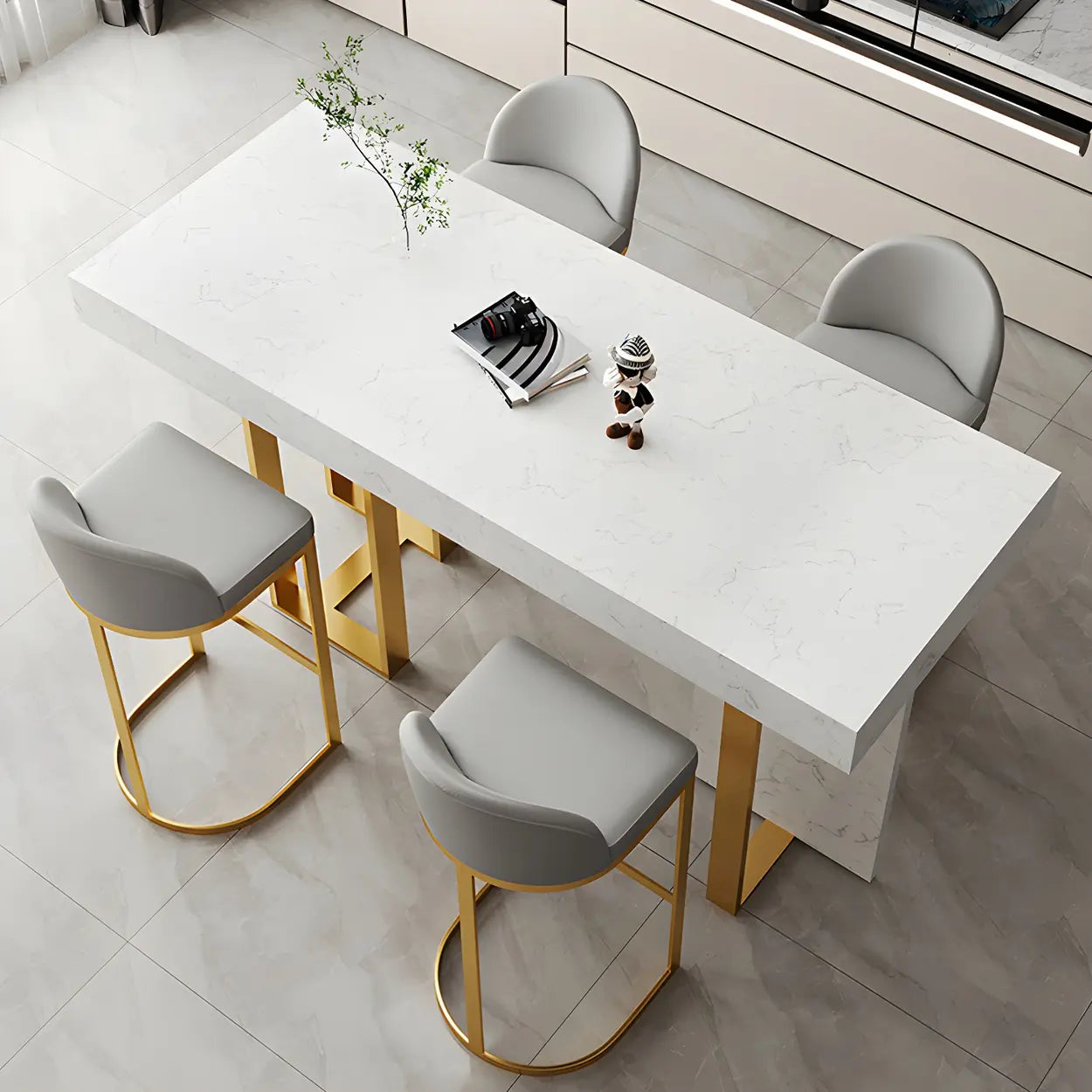 Marble-Top Gold Iron Bar Table — Black / Table Only