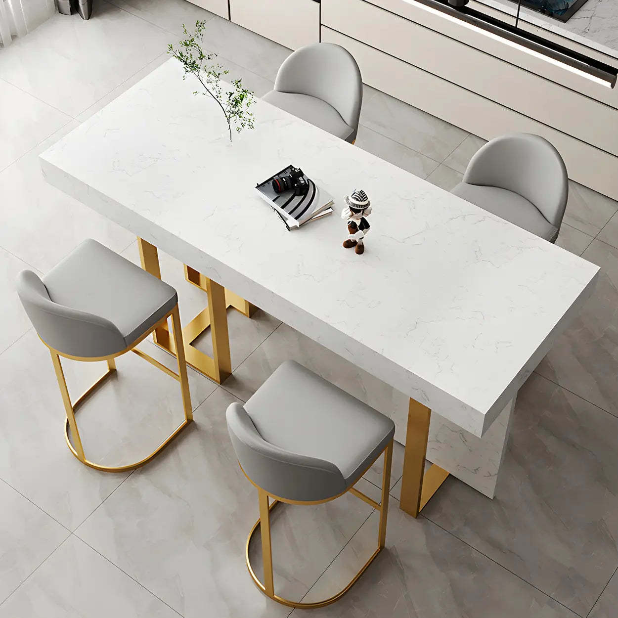 Marble-Top Gold Iron Bar Table — Black / Table Only