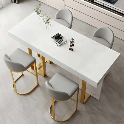 Marble-Top Gold Iron Bar Table — Black / Table Only