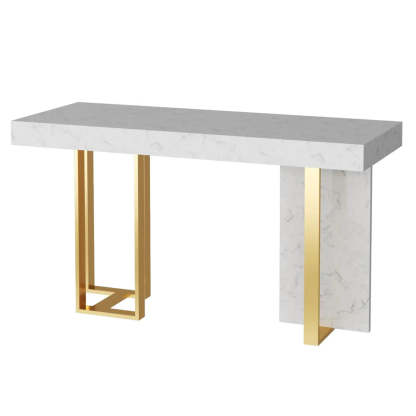 Luxury marble-top white iron bar tables, Lighom — 70.9"L x 17.7"W x 39.3"H / Gold