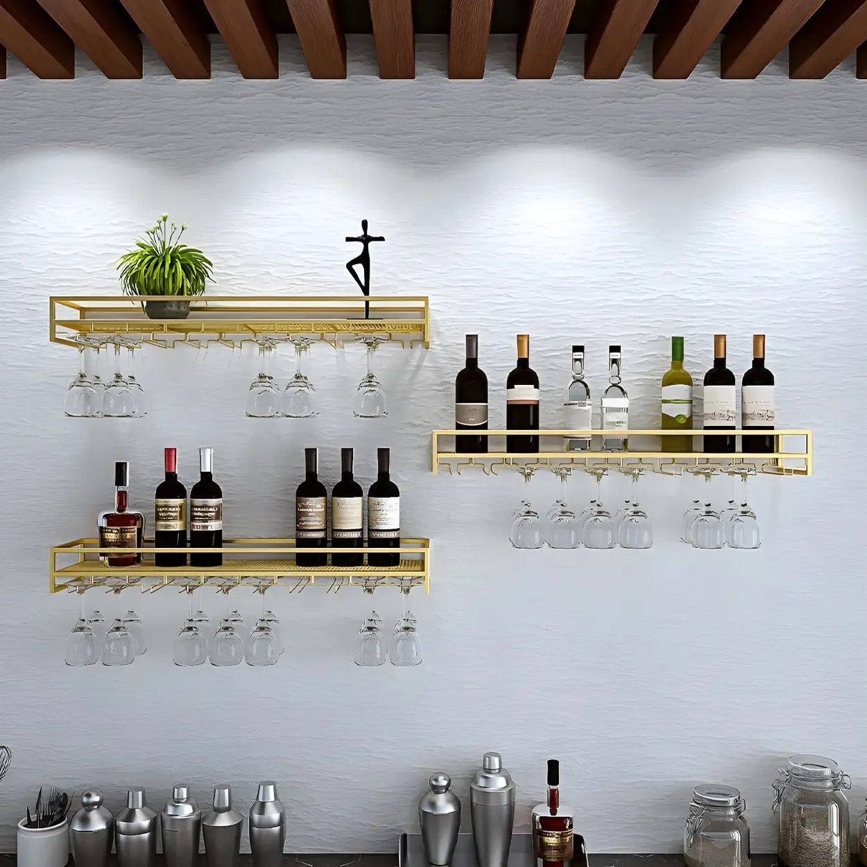 Modern floating wine gold wine cabinets, Lighom — Set of 1
