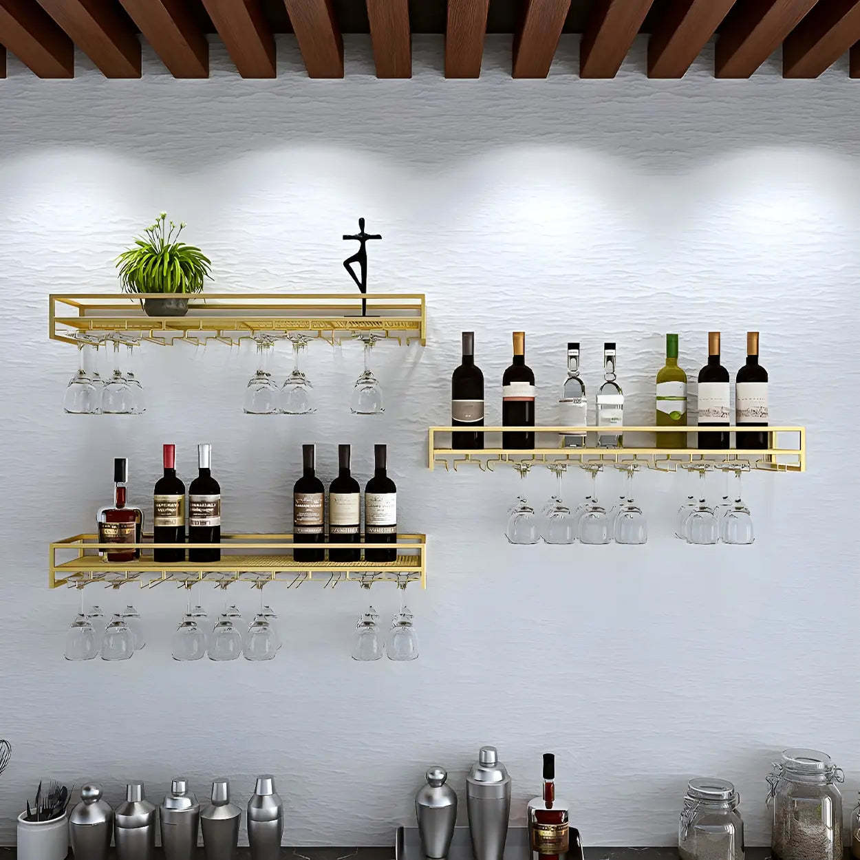 Modern floating wine gold wine cabinets, Lighom — Set of 1
