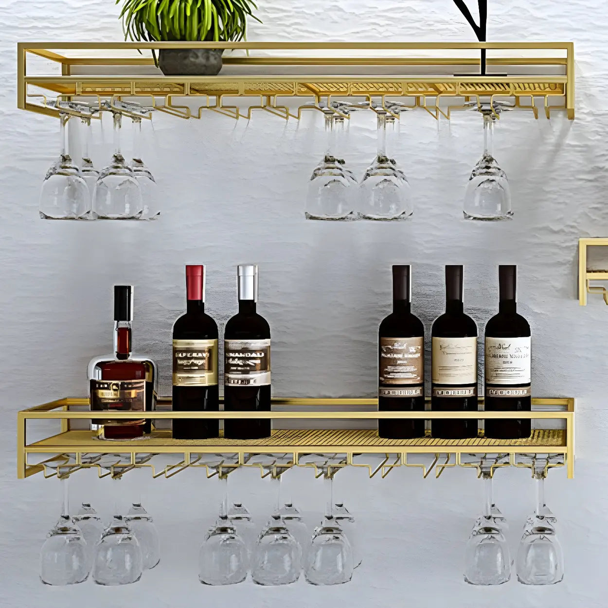 Modern floating wine gold metal wine cabinets, Lighom — Set of 4