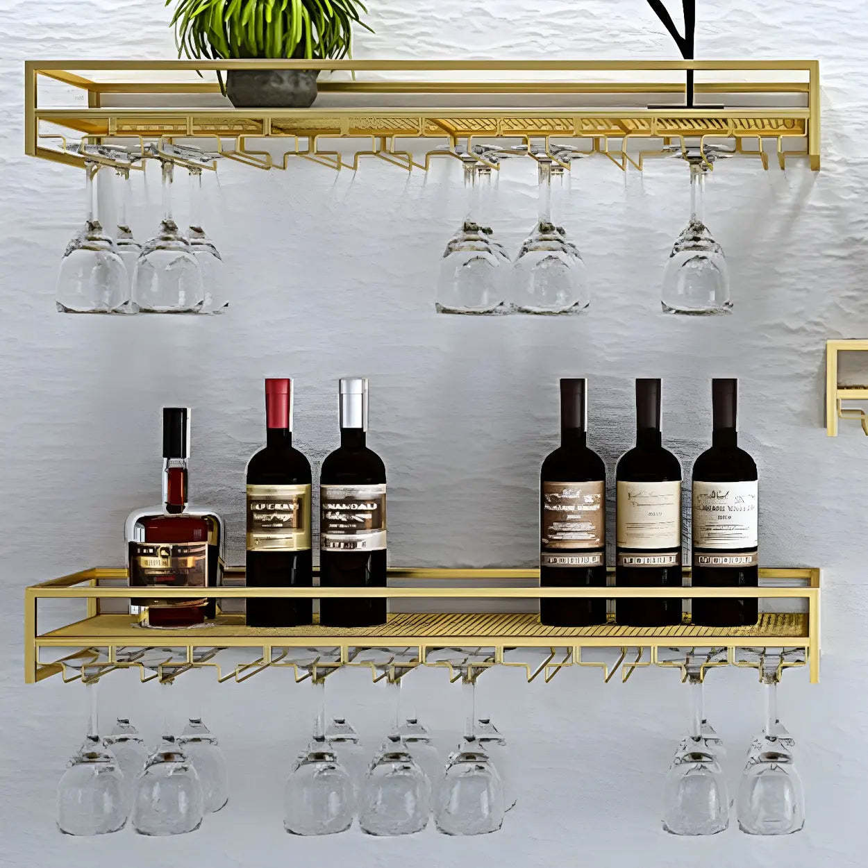 Modern floating wine gold metal wine cabinets, Lighom — Set of 4
