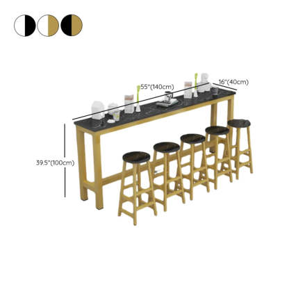 Gold Rectangular Metal Large Bar Table with Leg Rest — White-Black / Without Chairs