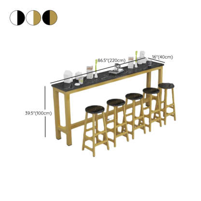 Gold Rectangular Metal Large Bar Table with Leg Rest — White-Black / Without Chairs