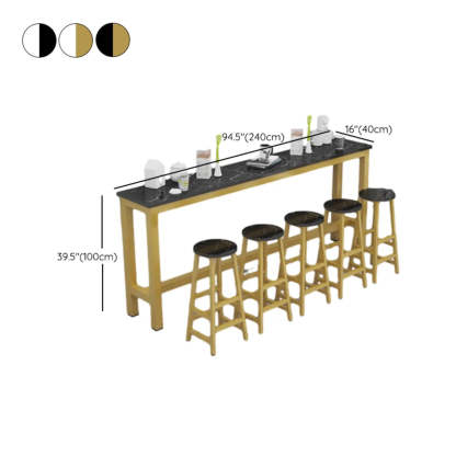 Gold Rectangular Metal Large Bar Table with Leg Rest — White-Black / Without Chairs