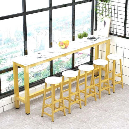 Gold Rectangular Metal Large Bar Table with Leg Rest — Black-Gold / Without Chairs