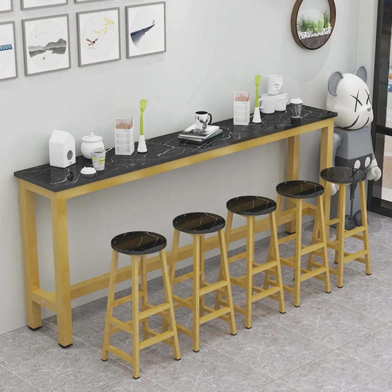 Gold luxury rectangular leg bar tables — 39.4" L x 15.7" W x 39.4" H / Black