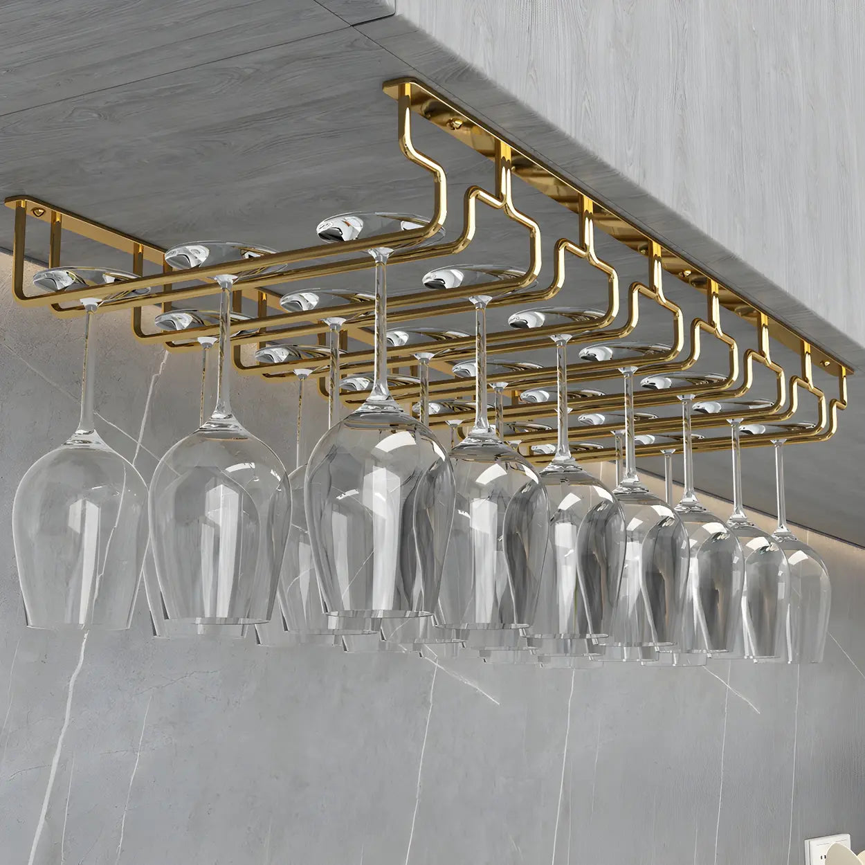 Gold Metal Hanging Wine Glass Rack — 2 Piece Set