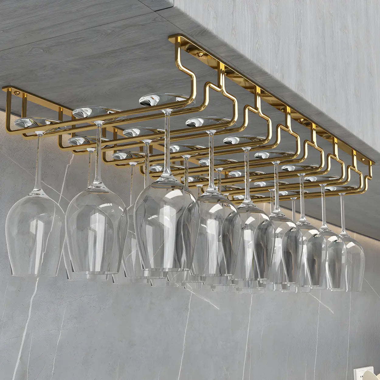 Gold Metal Hanging Wine Glass Rack — 2 Piece Set