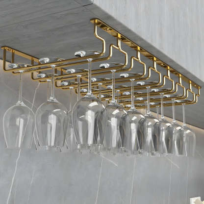 Gold Metal Hanging Wine Glass Rack — 2 Piece Set