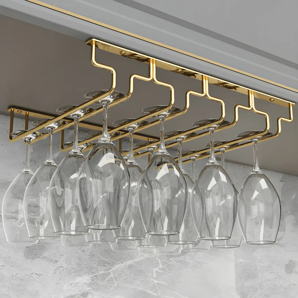 Gold Metal Hanging Wine Glass Rack — 2 Piece Set