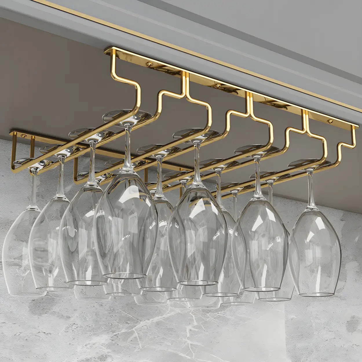 Gold Metal Hanging Wine Glass Rack — 2 Piece Set
