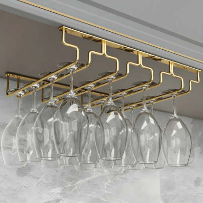Gold Metal Hanging Wine Glass Rack — 2 Piece Set