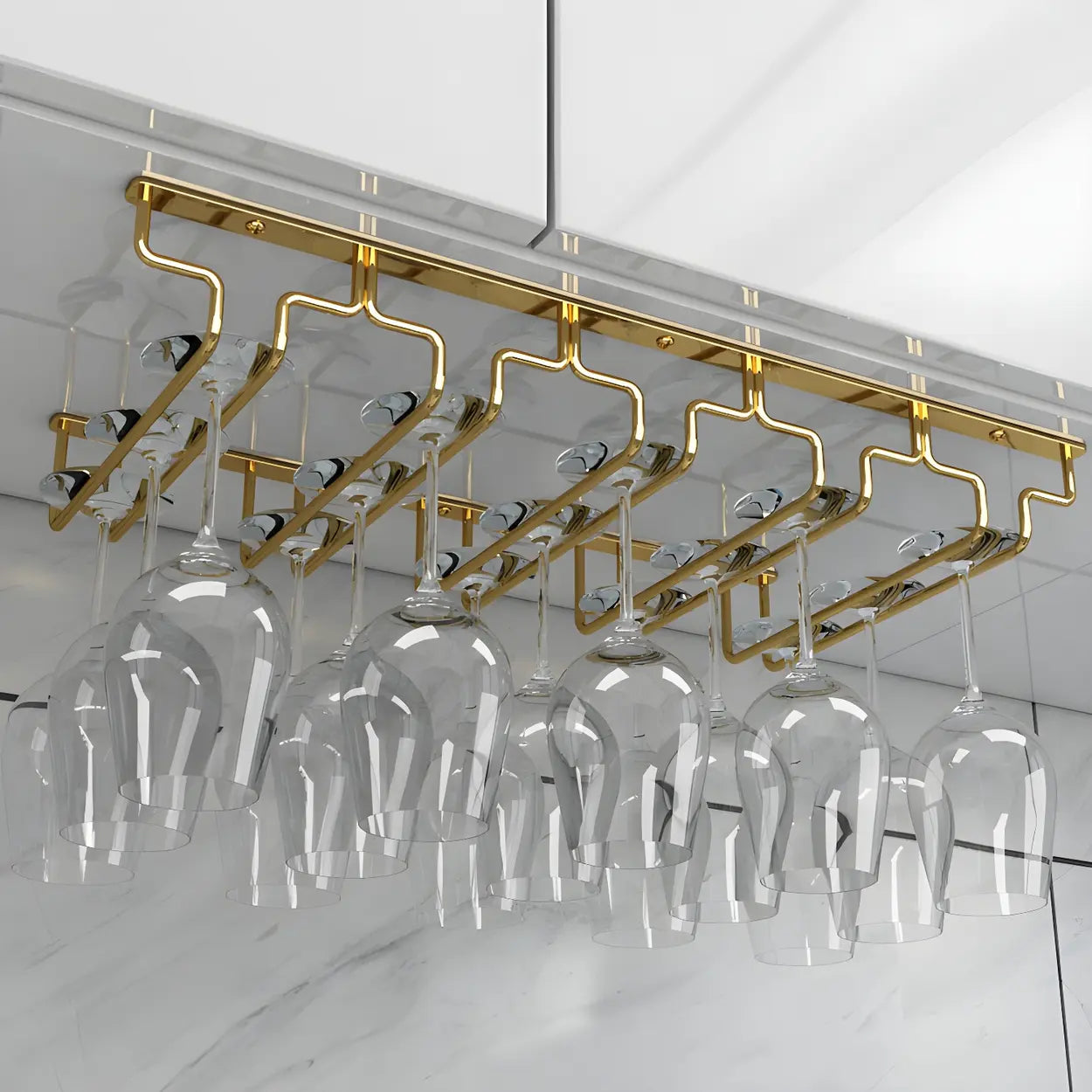 Gold Metal Hanging Wine Glass Rack