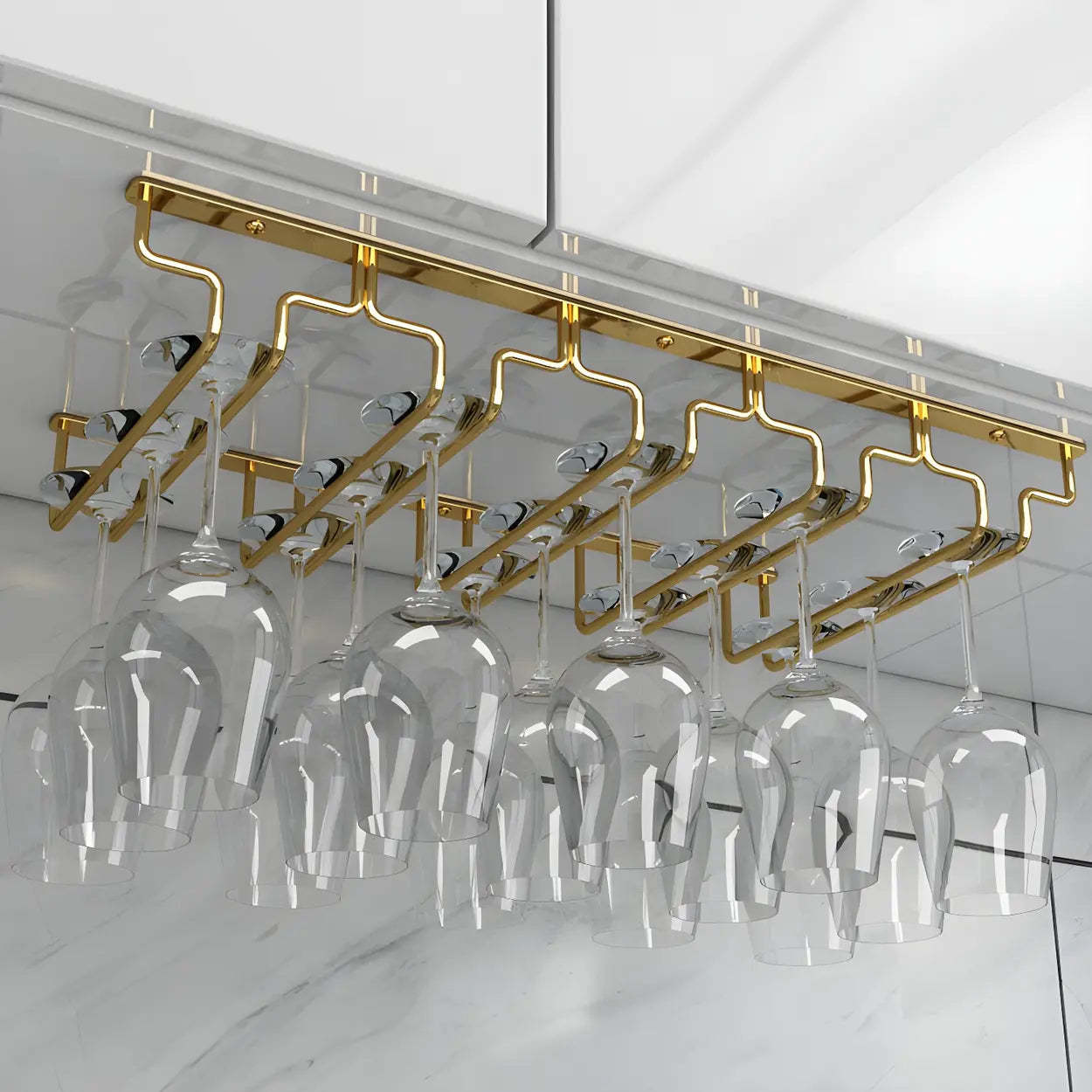 Gold Metal Hanging Wine Glass Rack