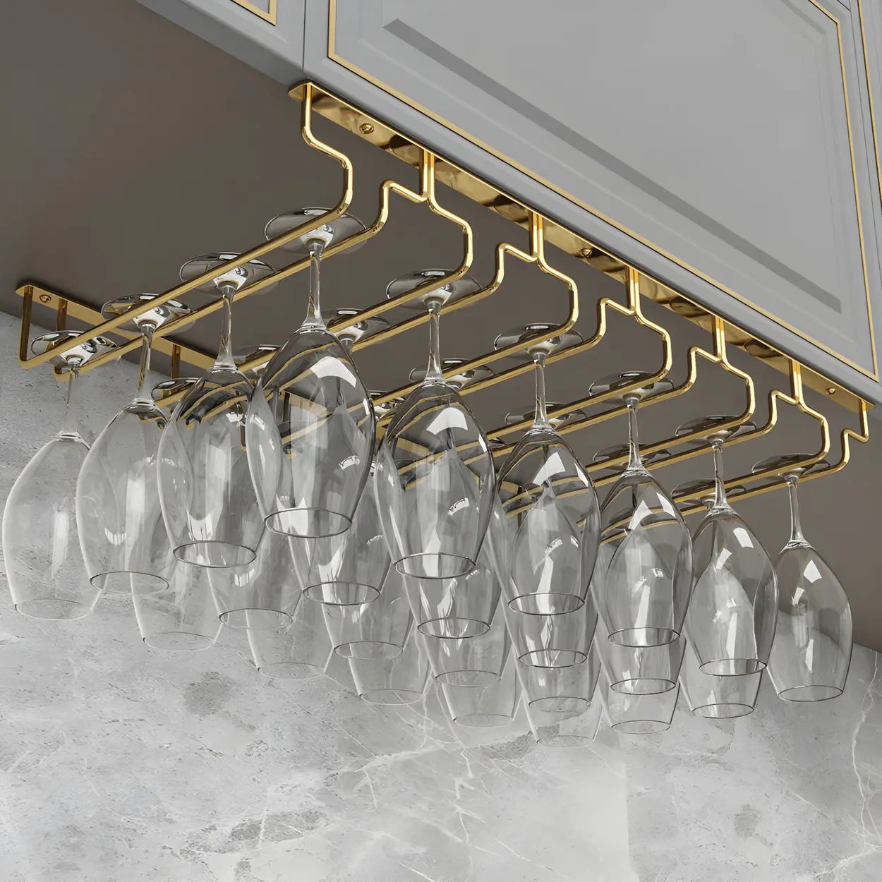 Gold Metal Hanging Wine Glass Rack