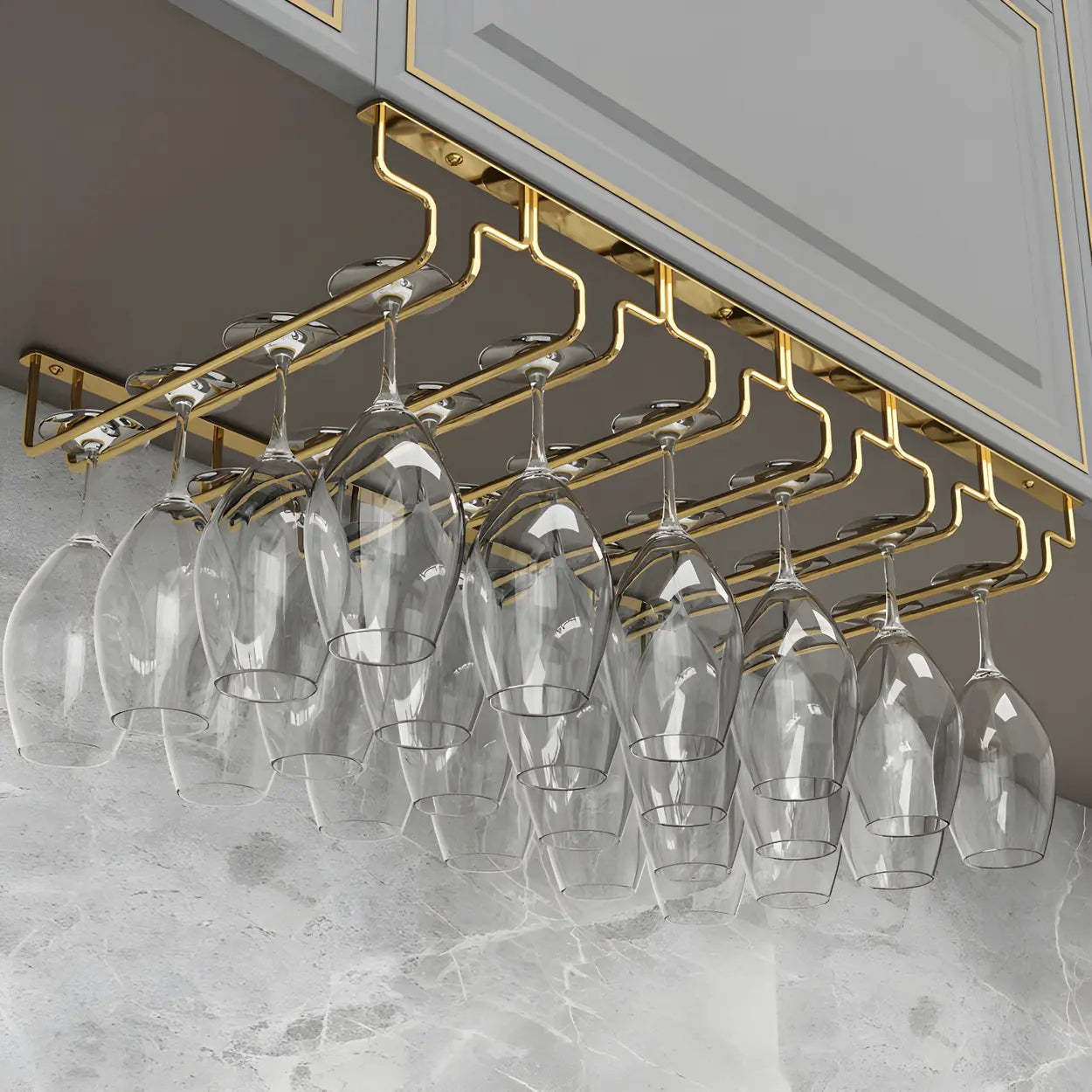 Gold Metal Hanging Wine Glass Rack