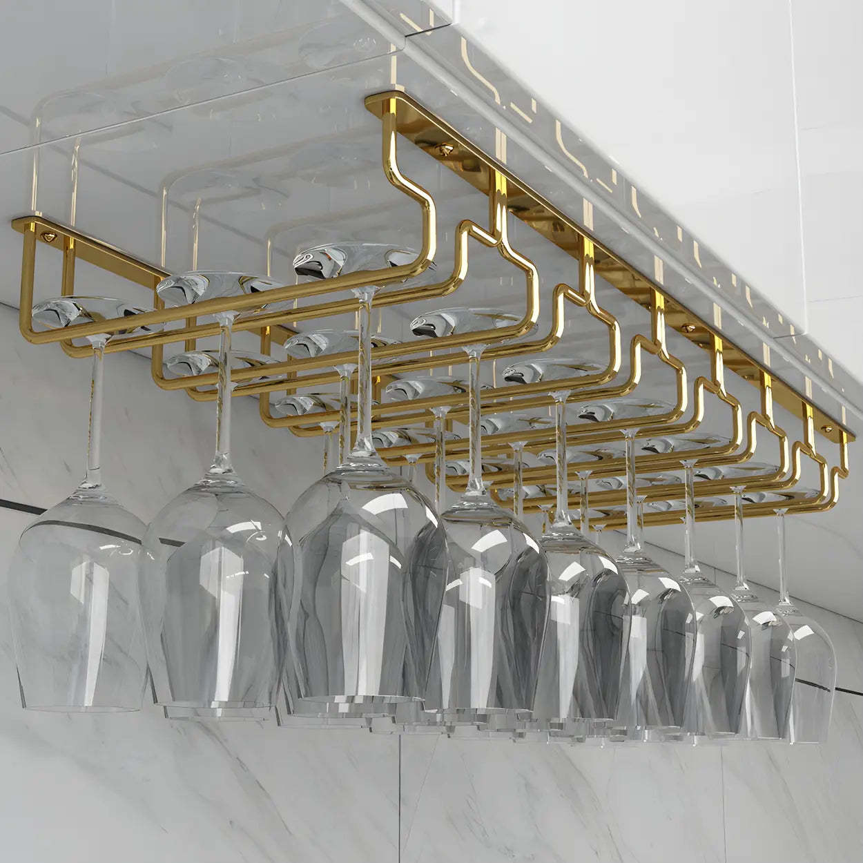 Gold Metal Hanging Wine Glass Rack