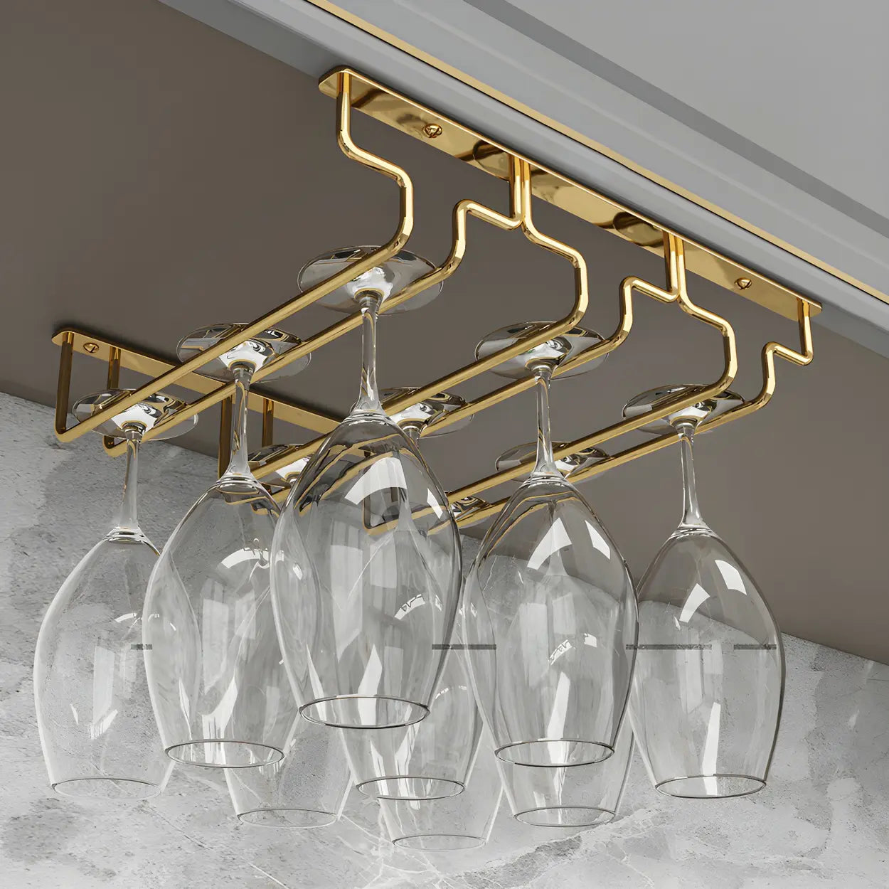Gold Metal Hanging Wine Glass Rack — 2 Piece Set