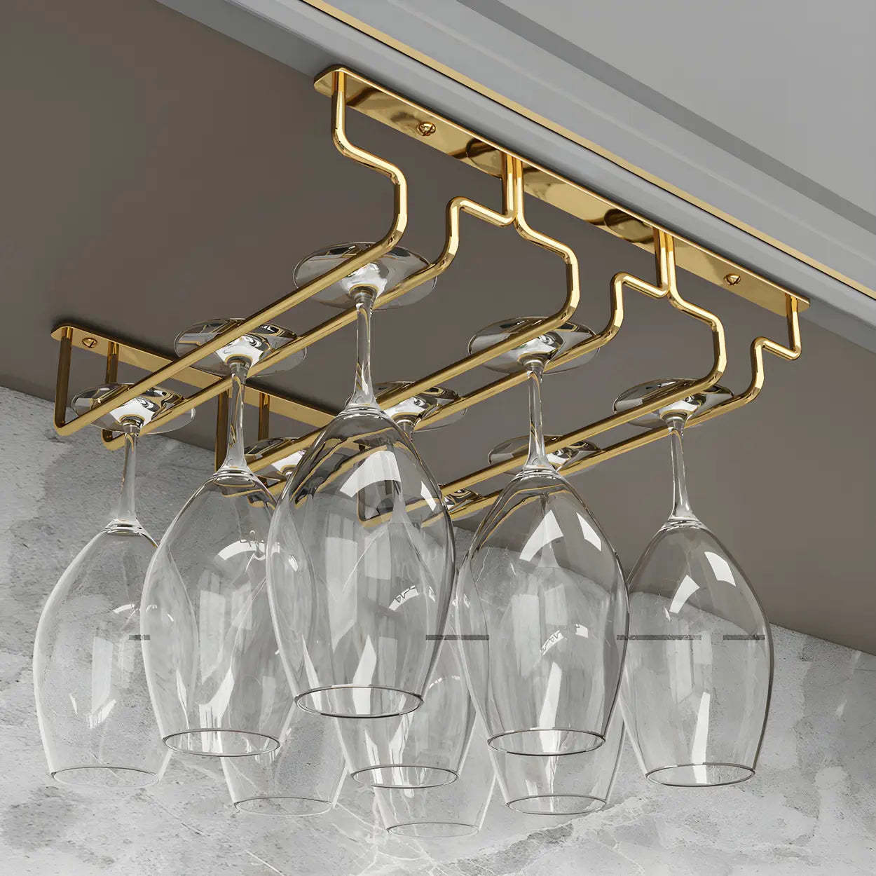 Gold Metal Hanging Wine Glass Rack — 2 Piece Set