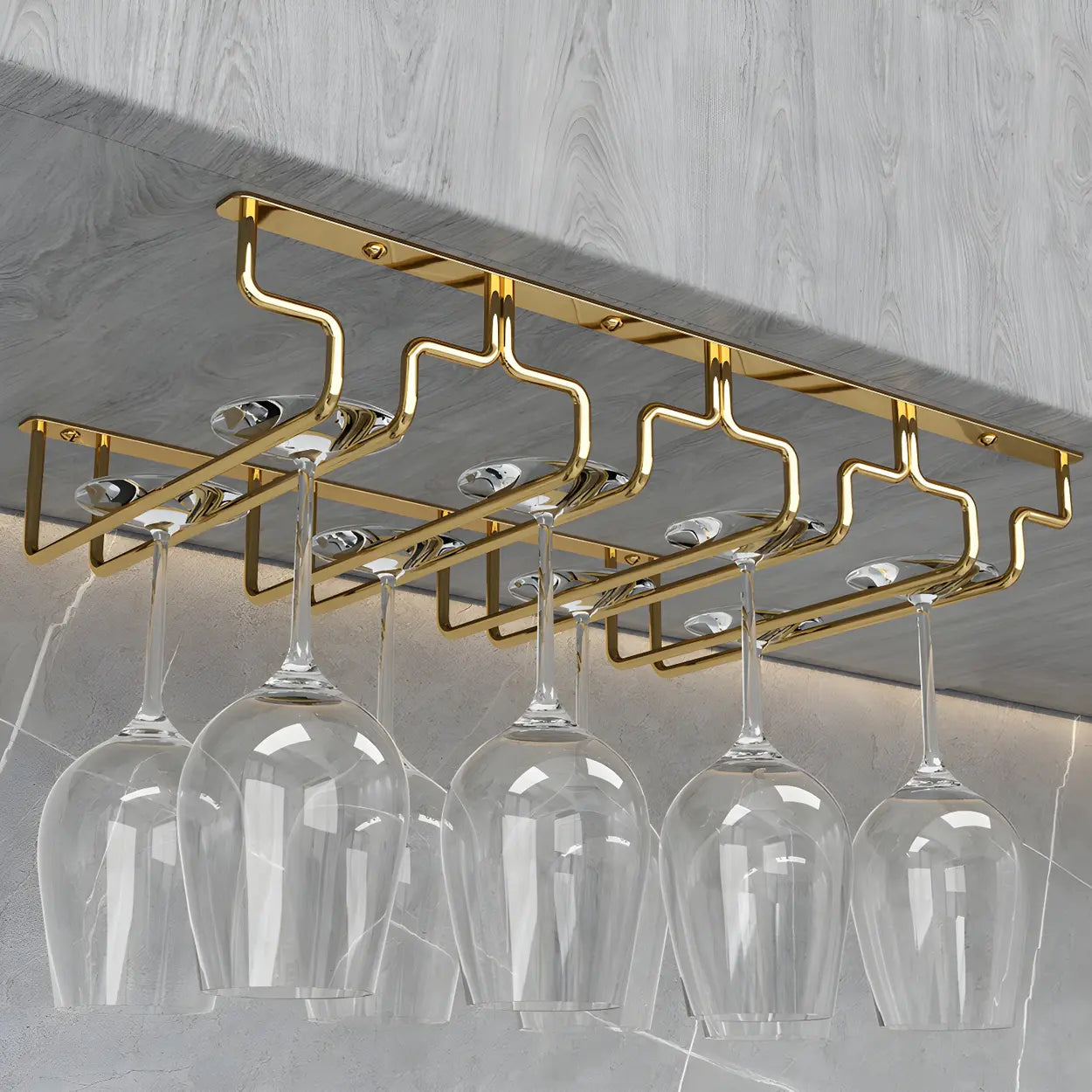 Gold Metal Hanging Wine Glass Rack — 2 Piece Set