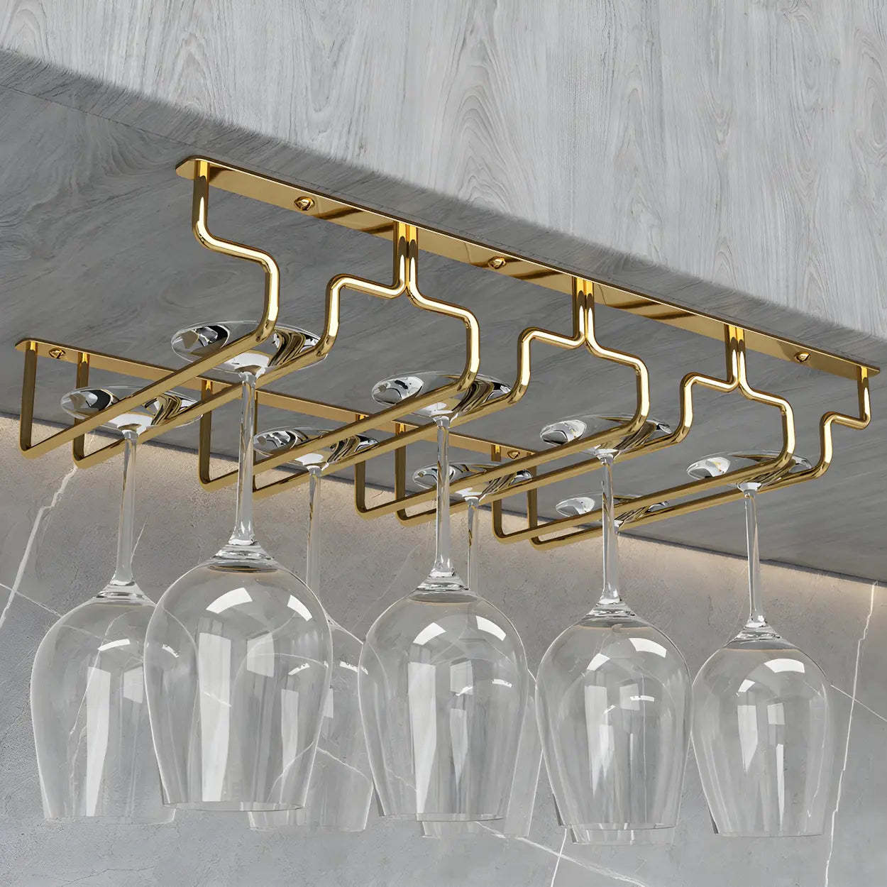 Gold Metal Hanging Wine Glass Rack — 2 Piece Set