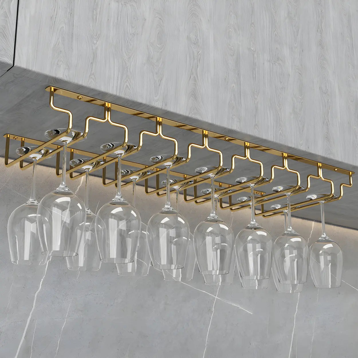 Gold Metal Hanging Wine Glass Rack — 2 Piece Set