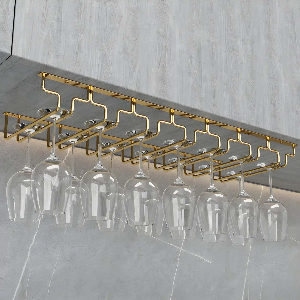 Gold Metal Hanging Wine Glass Rack — 2 Piece Set