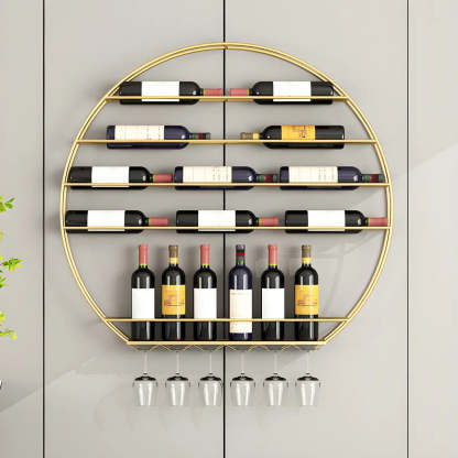 Gold Round Iron Floating Wall Wine Rack — Black / 1 Piece