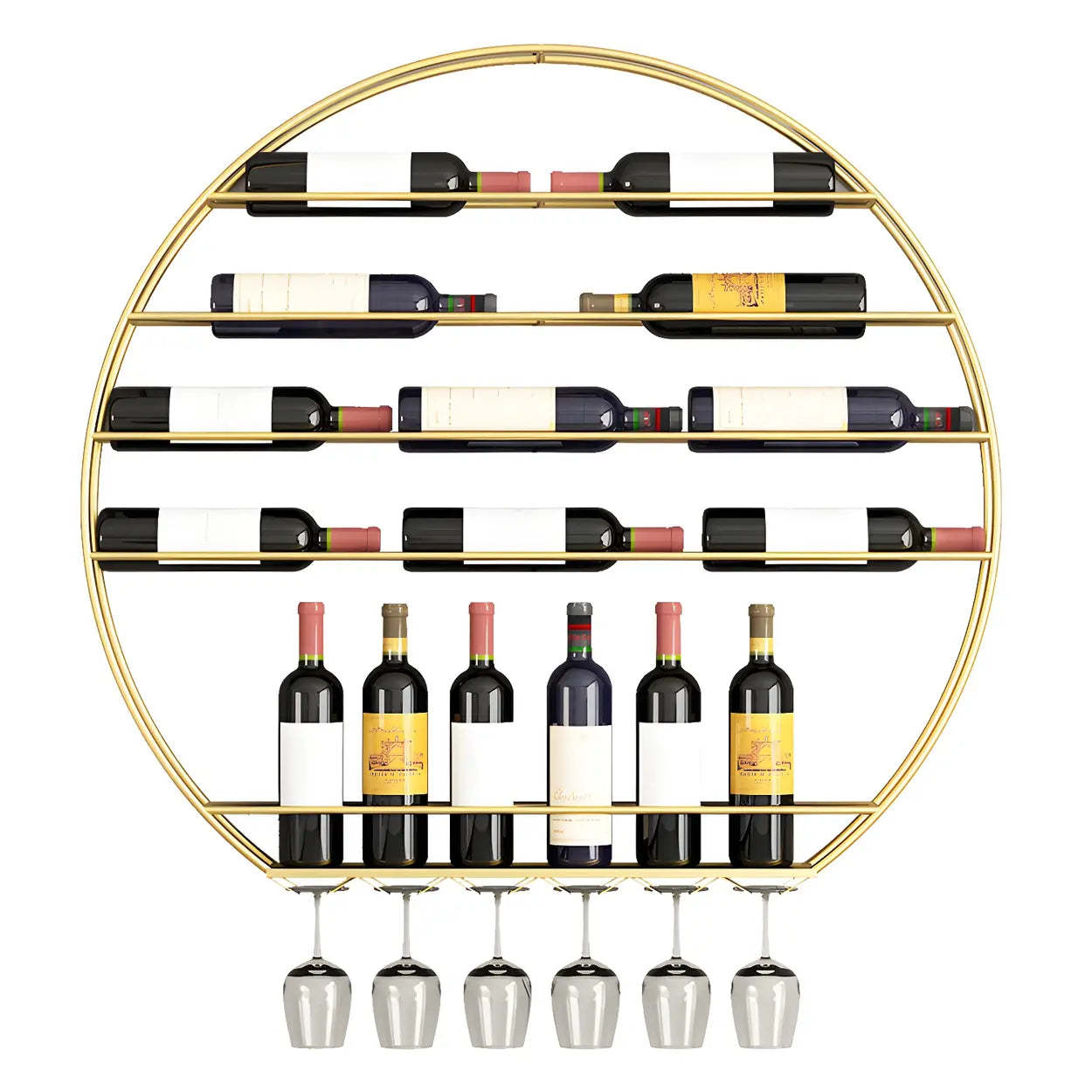 Gold Round Iron Floating Wall Wine Rack