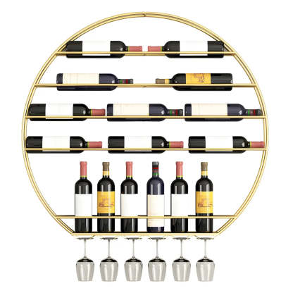 Gold Round Iron Floating Wall Wine Rack