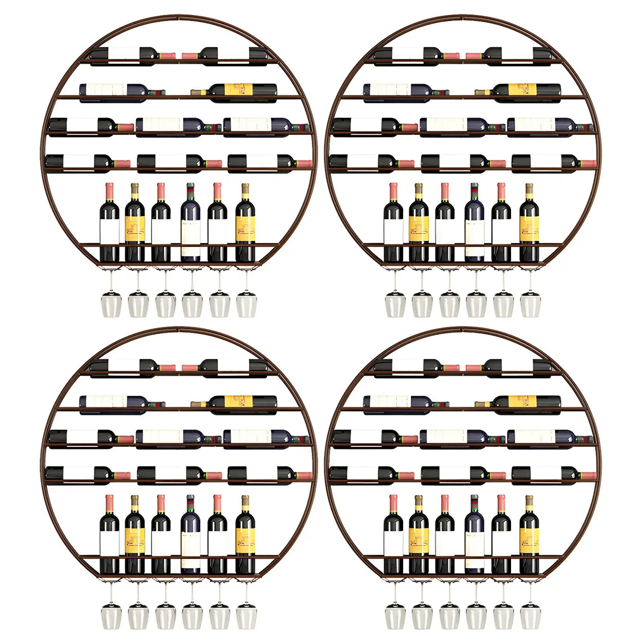 Gold Round Iron Floating Wall Wine Rack