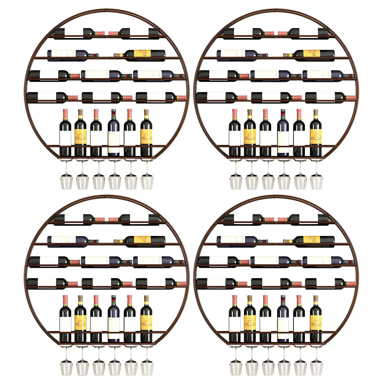 Gold Round Iron Floating Wall Wine Rack
