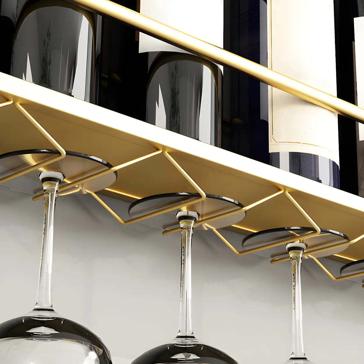 Gold Round Iron Floating Wall Wine Rack