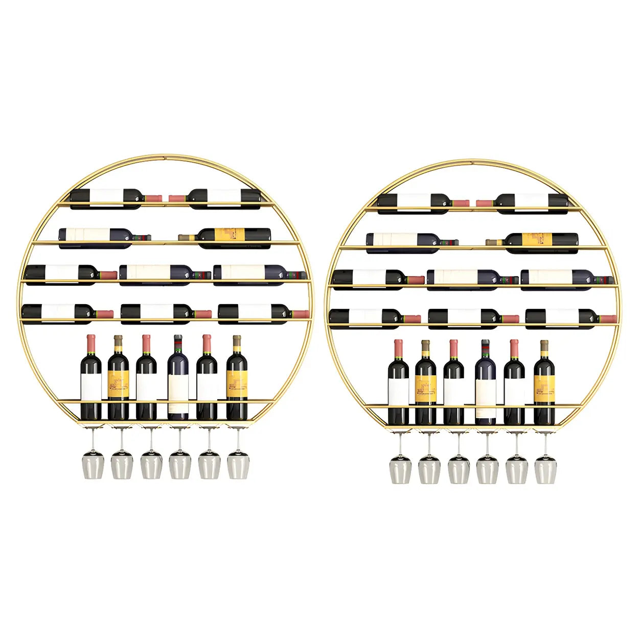 Gold Round Iron Floating Wall Wine Rack