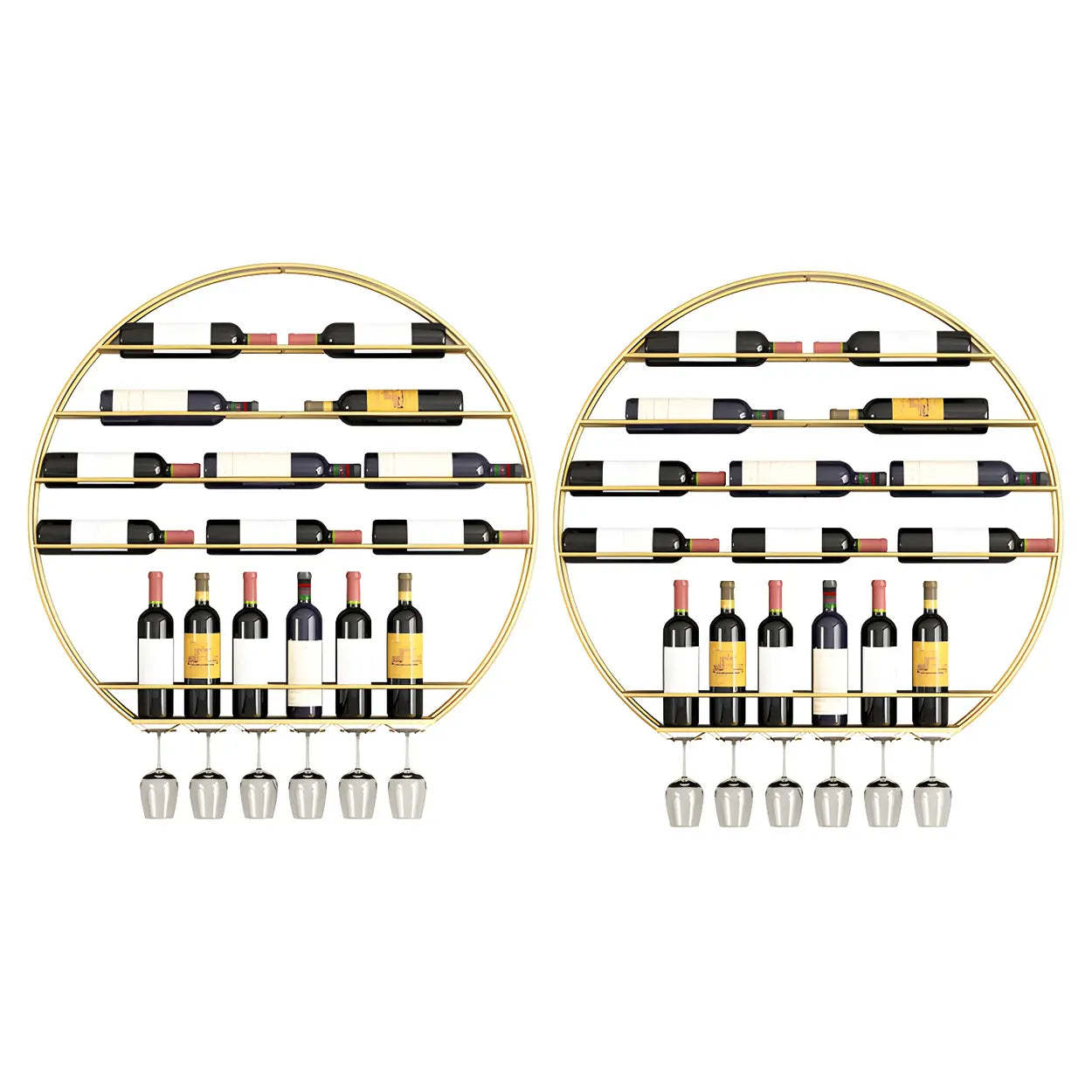 Gold Round Iron Floating Wall Wine Rack
