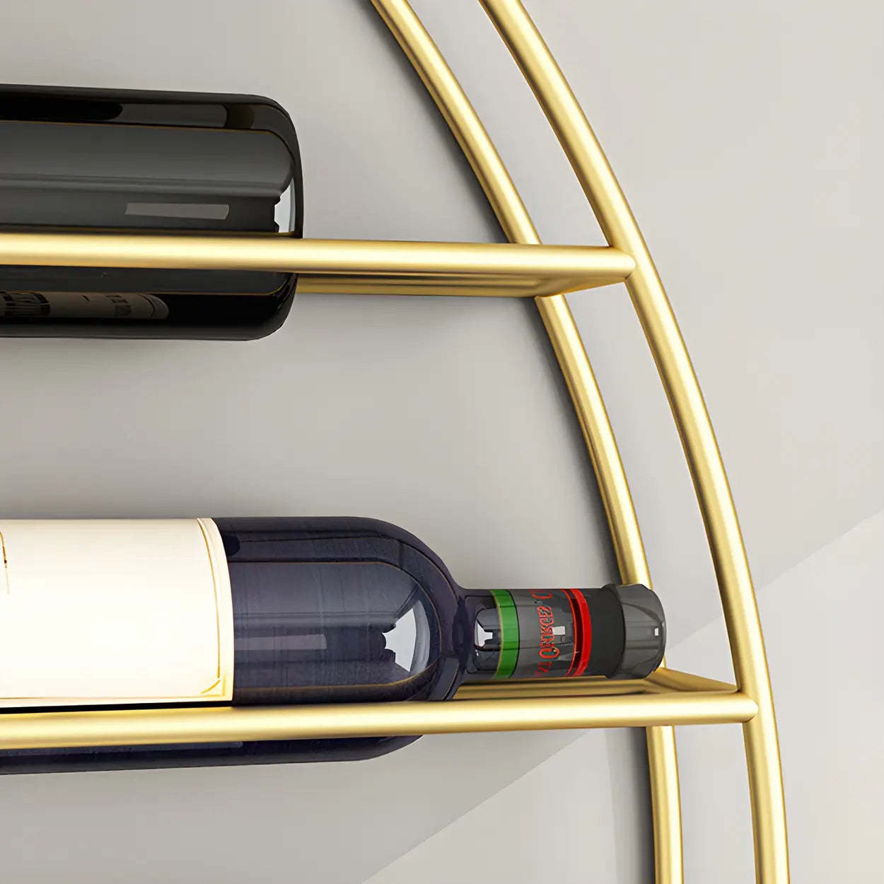 Gold Round Iron Floating Wall Wine Rack